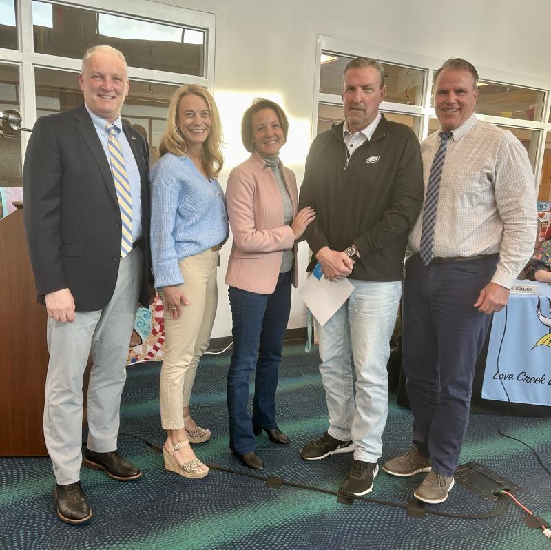 Mariner Middle administrative substitute Mike Dmiterchik was recognized by the Cape school board for Going the Extra Mile. Gathered at the April 25 board meeting are (l-r) Supervisor of Secondary Education Mike Young, Assistant Superintendent Jenny Nauman, board President Alison Myers, Dmiterchik and Superintendent Bob Fulton. ELLEN DRISCOLL PHOTOS